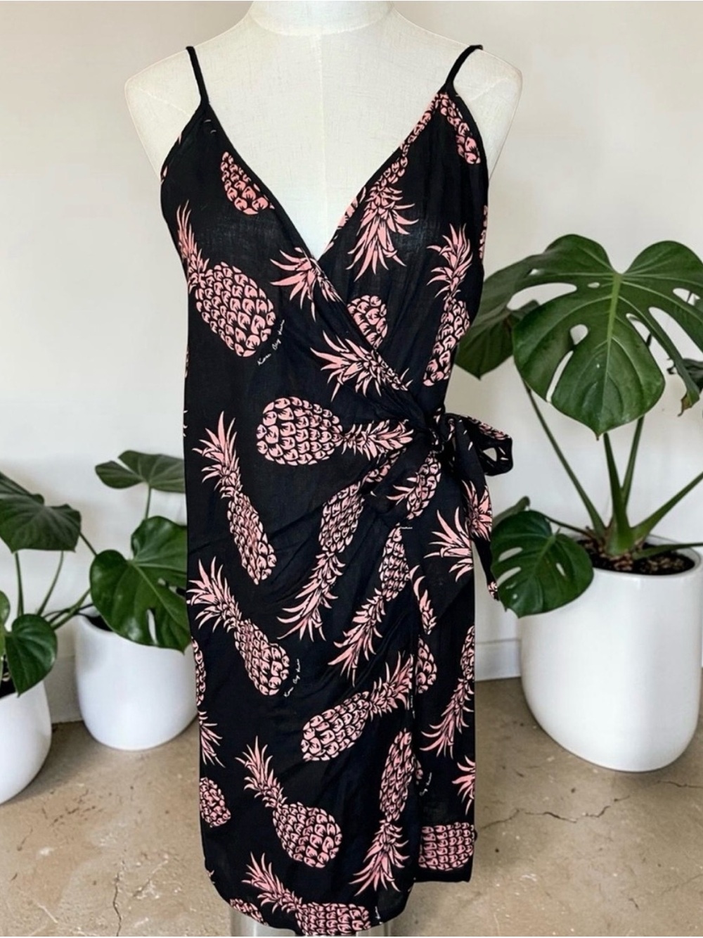 Rails Linen Blend Pineapple Wrap Dress Beach Vacation Coastal Small